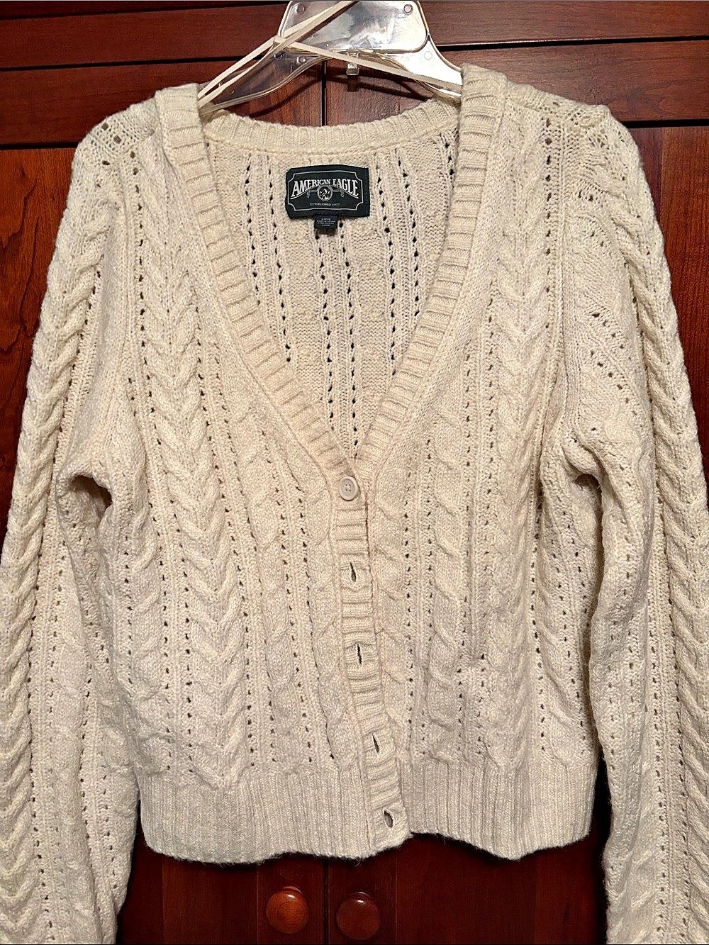 American Eagle Outfitters Cable Knit Cardigan in Cream Like New